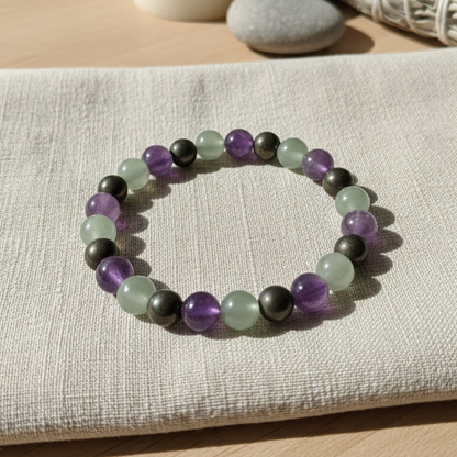 Green Aventurine Pyrite Amethyst Bracelet | Natural Healing Crystal Bracelet for Luck, Wealth, Protection & Mental Clarity