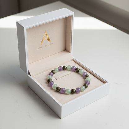 Green Aventurine Pyrite Amethyst Bracelet | Natural Healing Crystal Bracelet for Luck, Wealth, Protection & Mental Clarity