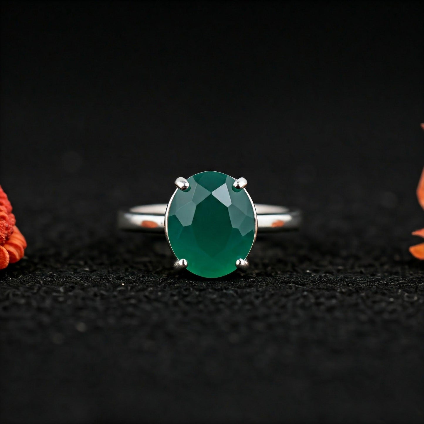 Green Onyx Ring for Men & Women | Elegant Diamond-Cut Design, Genuine Gemstone, and Timeless Style in India