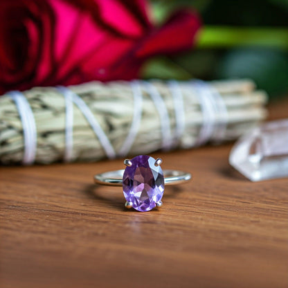 Amethyst Diamond-Cut Ring | Stunning Crystal Jewelry for Healing, Energy Balance, and Elegant Style