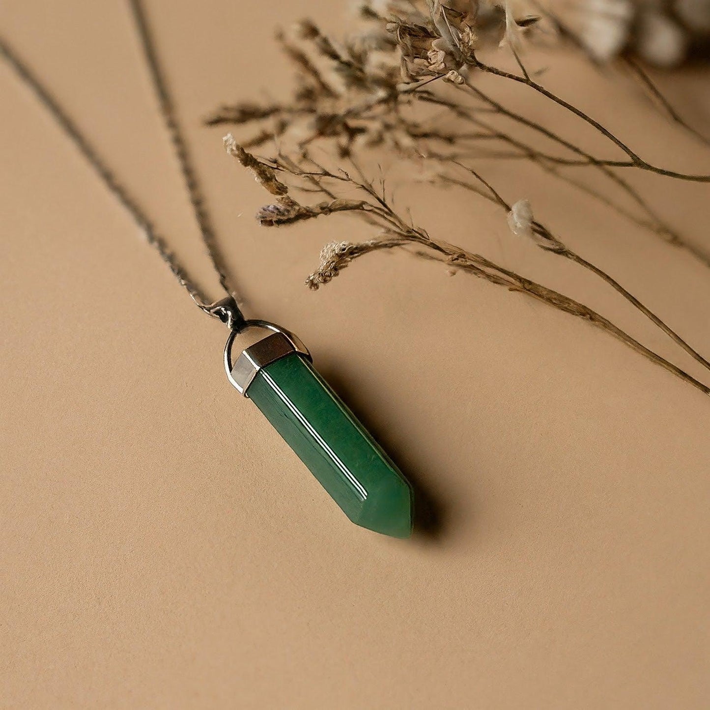 Green Aventurine Crystal Pencil Pendant | Healing Stone Jewelry