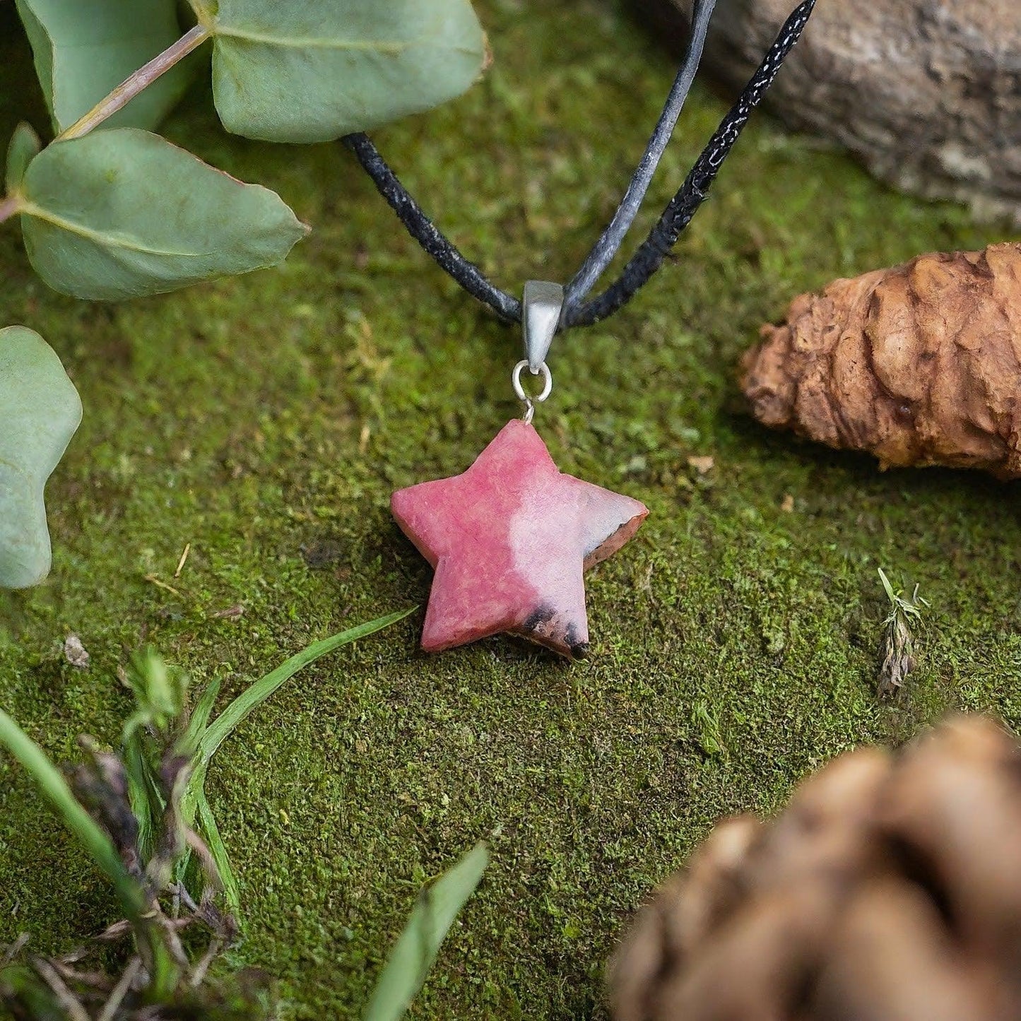 Rhodonite Star Pendant | Rose Pink & Black, Emotional Balance, Self-Love