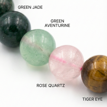 Green Aventurine Rose Quartz Tiger Eye Green Jade Bracelet | Natural Healing Crystal Bracelet for Luck, Love, Confidence & Prosperity