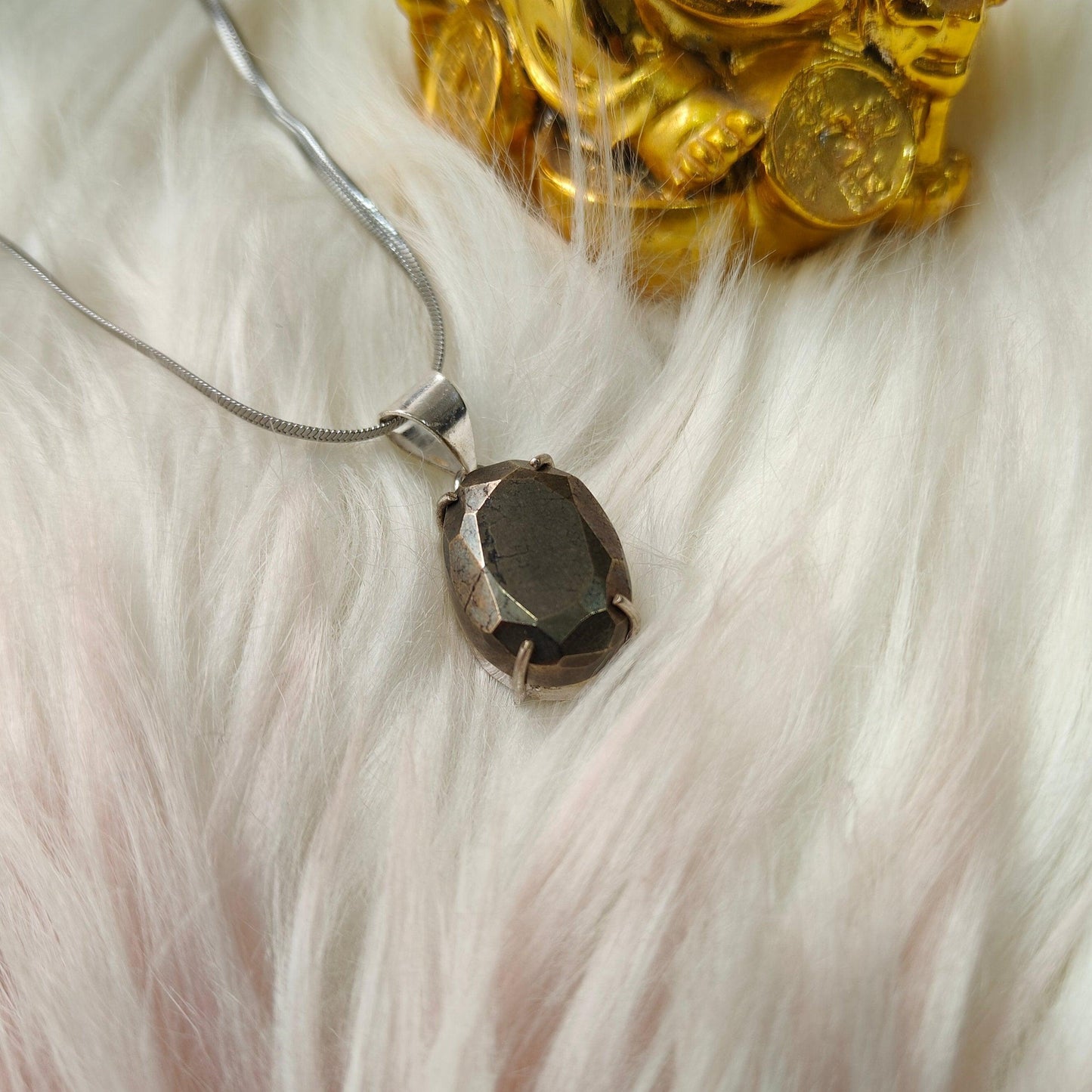 Pyrite Oval Pendant | Wealth, Protection & Positive Energy Crystal Necklace