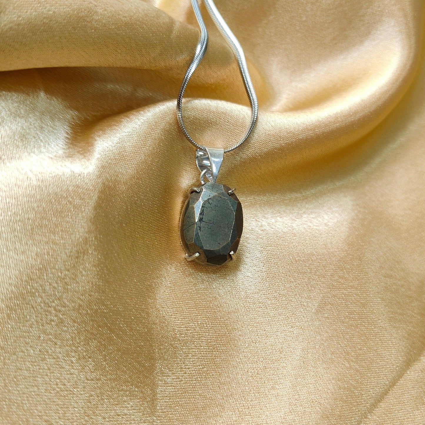 Pyrite Oval Pendant | Wealth, Protection & Positive Energy Crystal Necklace