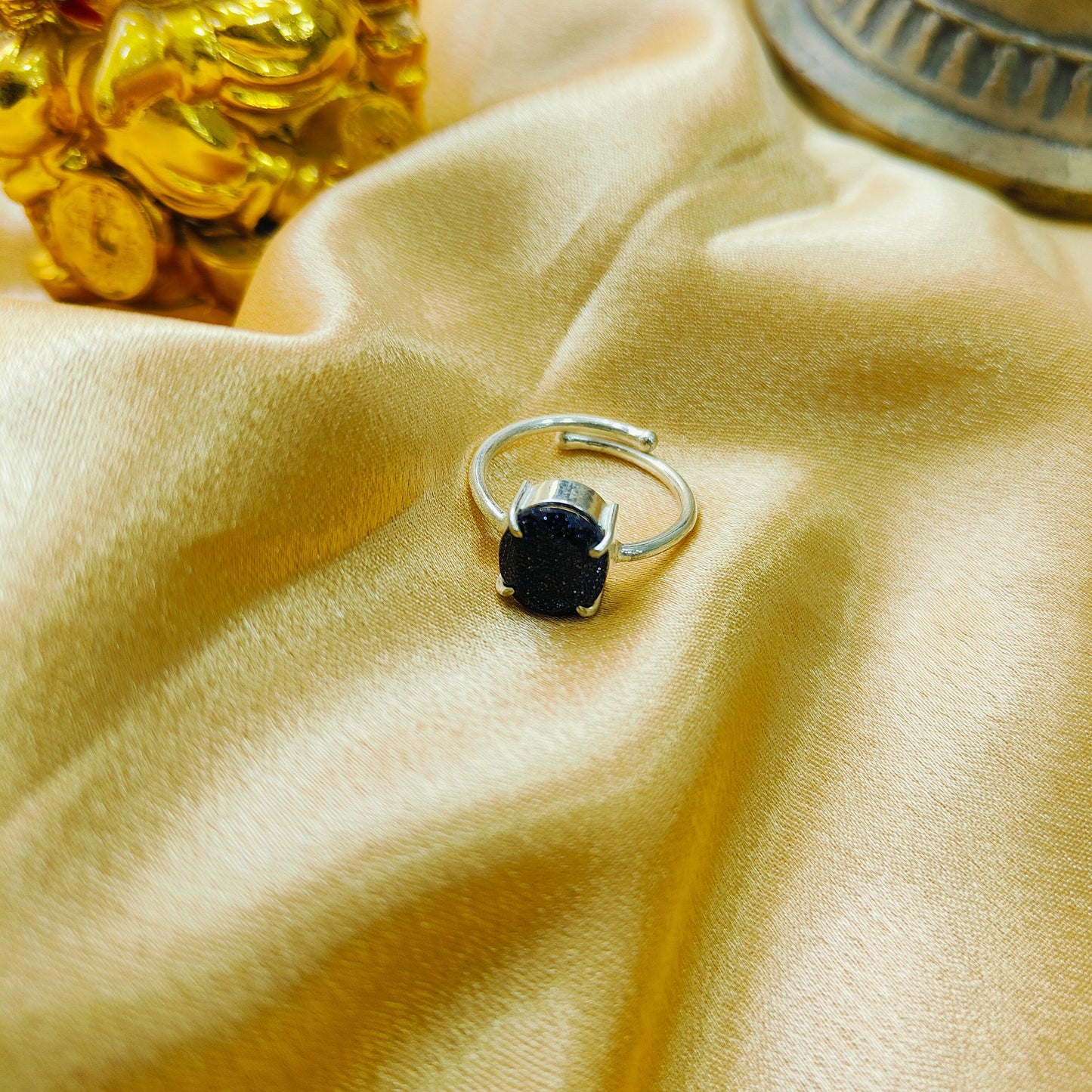 Blue Goldstone Ring – Elegant Diamond Cut Design | Genuine Healing Crystal | Perfect for Men & Women in India