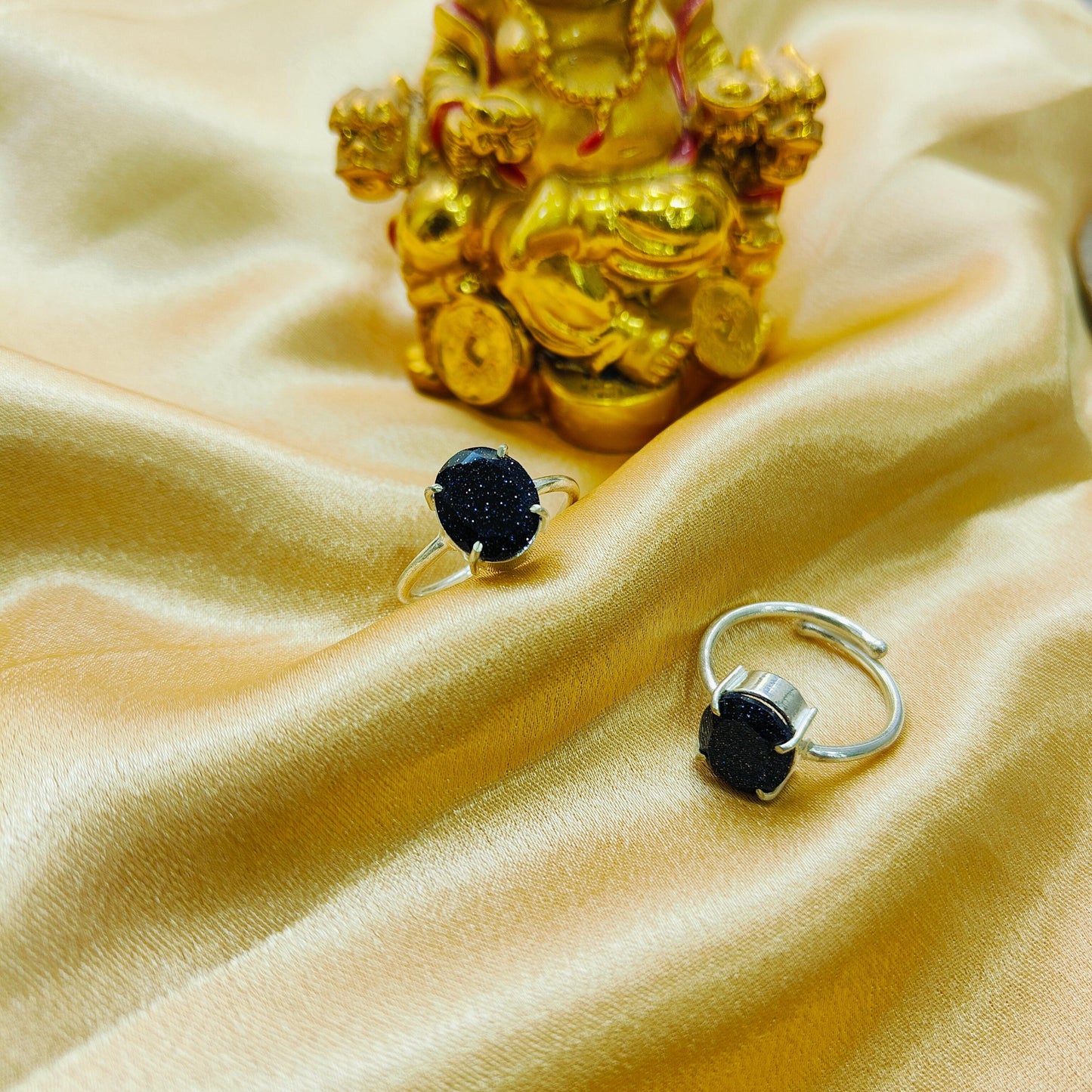 Blue Goldstone Ring – Elegant Diamond Cut Design | Genuine Healing Crystal | Perfect for Men & Women in India