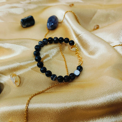 Authentic Black Sulemani Hakik Bracelet | Healing Crystal for Protection & Strength | Unisex, Adjustable Fit