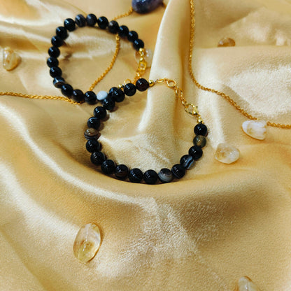 Authentic Black Sulemani Hakik Bracelet | Healing Crystal for Protection & Strength | Unisex, Adjustable Fit