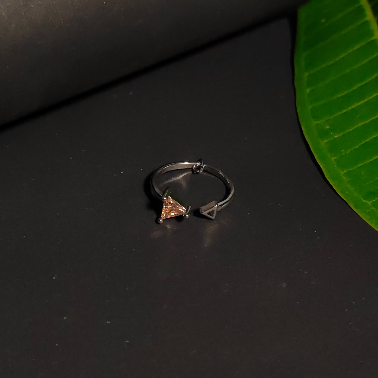 Yellow Triangle Ring | Silver Geometric Open Ring | Minimalist Triangle Gemstone Ring for Women
