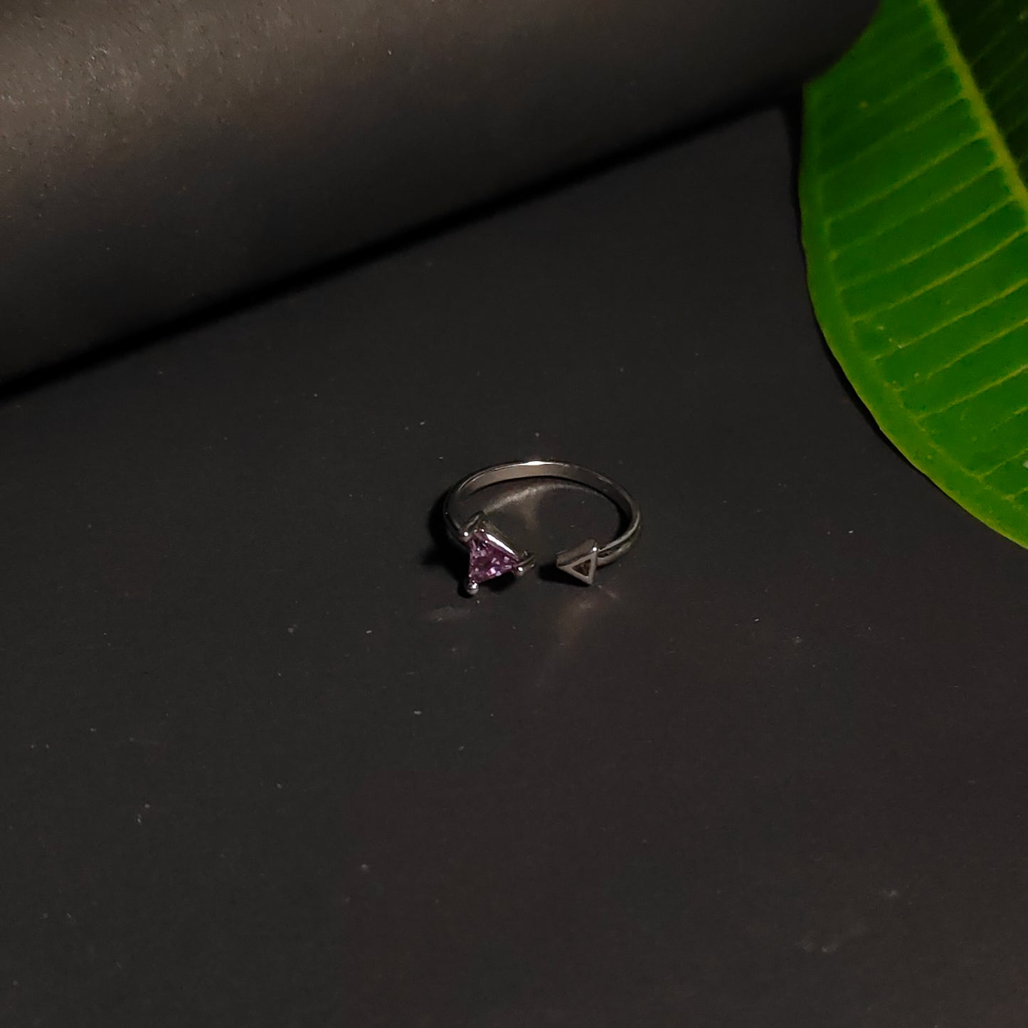 Purple Triangle Ring | Silver Geometric Open Ring | Minimalist Triangle Gemstone Ring for Women