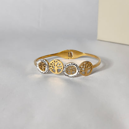 Golden Tree of Life Sparkle Bangle | Spiritual Chic Bangle for Women | Trendy Symbolic Jewellery