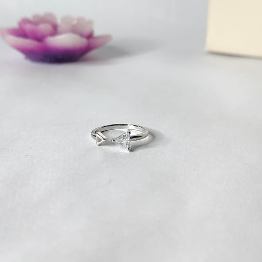 Clear White Triangle Ring | Silver Geometric Open Ring | Minimalist Triangle Gemstone Ring for Women