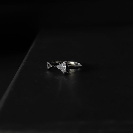 Clear White Triangle Ring | Silver Geometric Open Ring | Minimalist Triangle Gemstone Ring for Women
