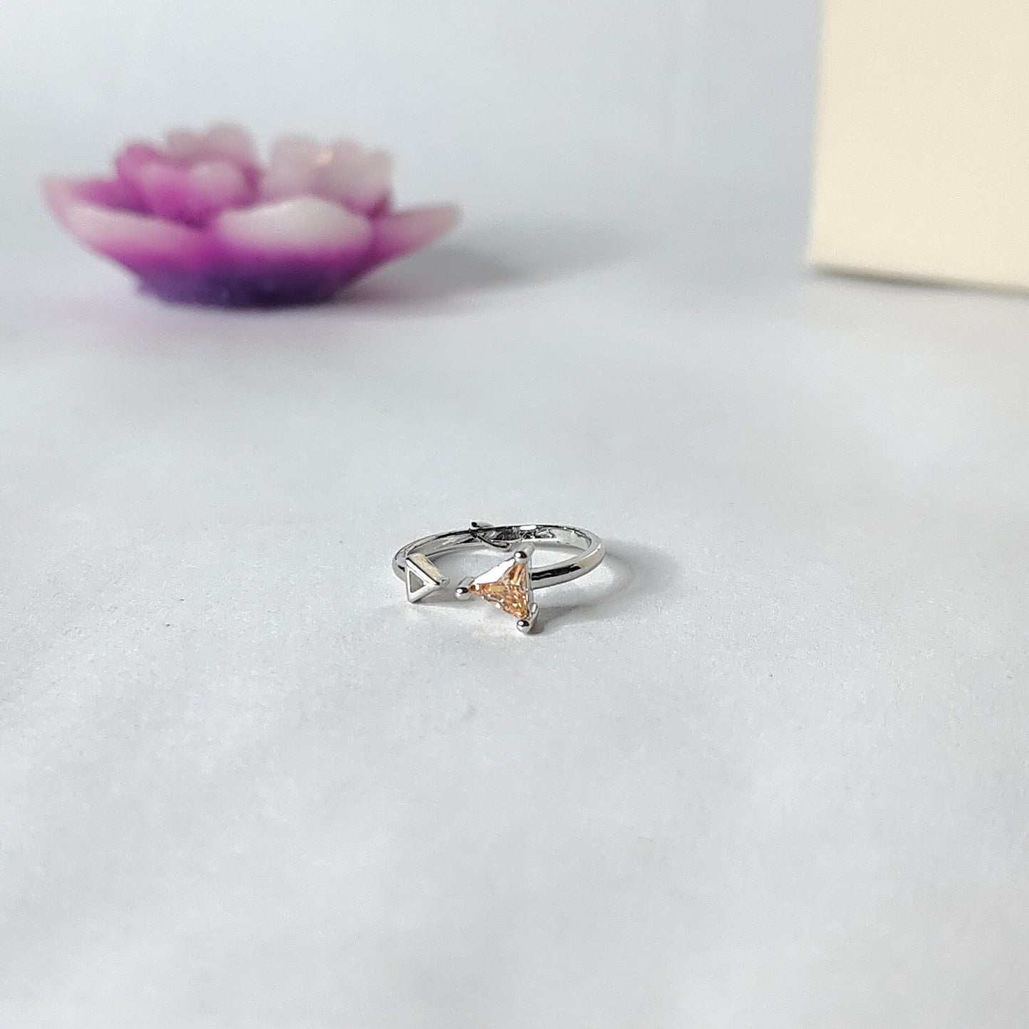 Yellow Triangle Ring | Silver Geometric Open Ring | Minimalist Triangle Gemstone Ring for Women