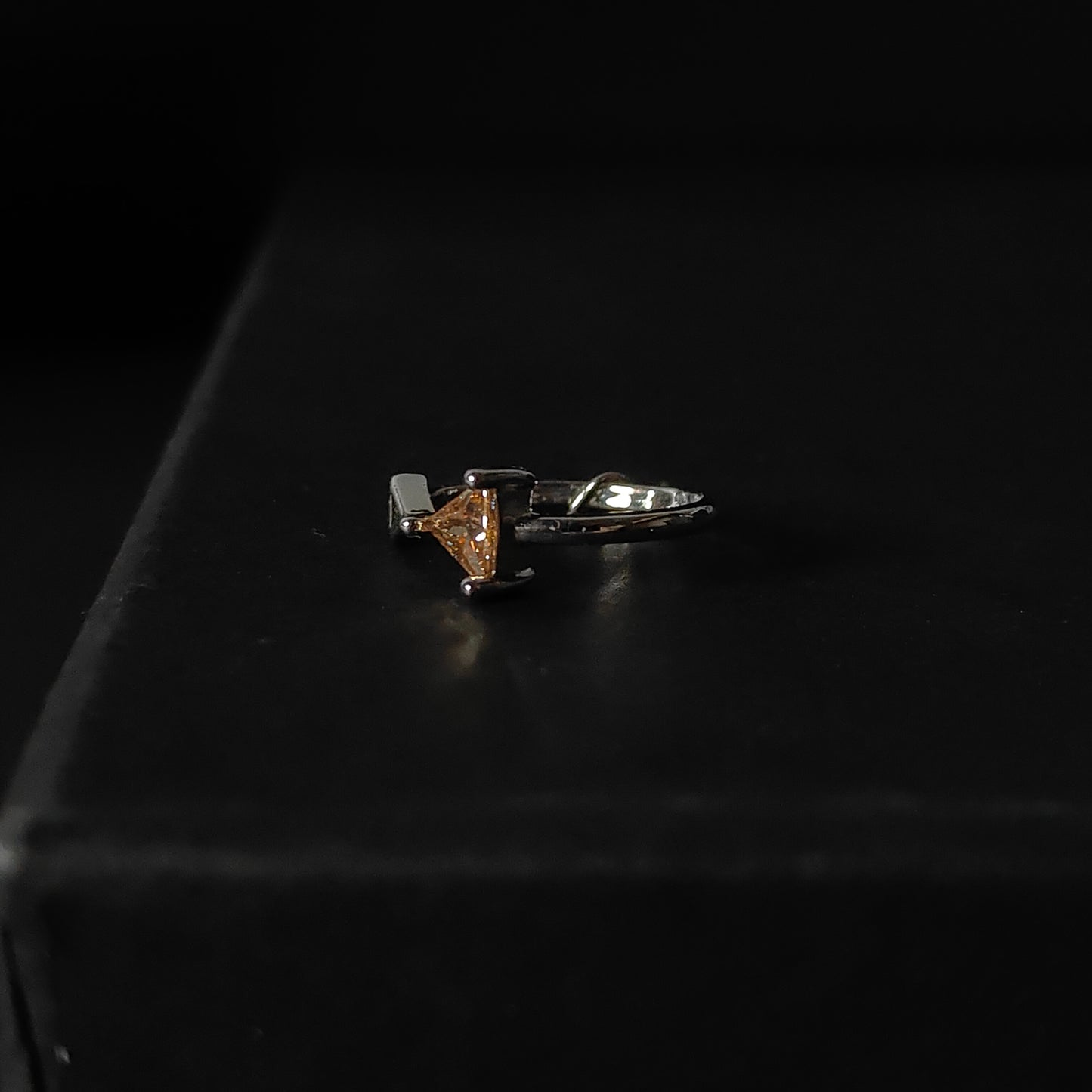Yellow Triangle Ring | Silver Geometric Open Ring | Minimalist Triangle Gemstone Ring for Women