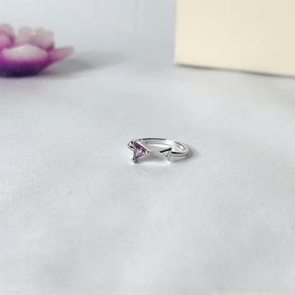 Purple Triangle Ring | Silver Geometric Open Ring | Minimalist Triangle Gemstone Ring for Women