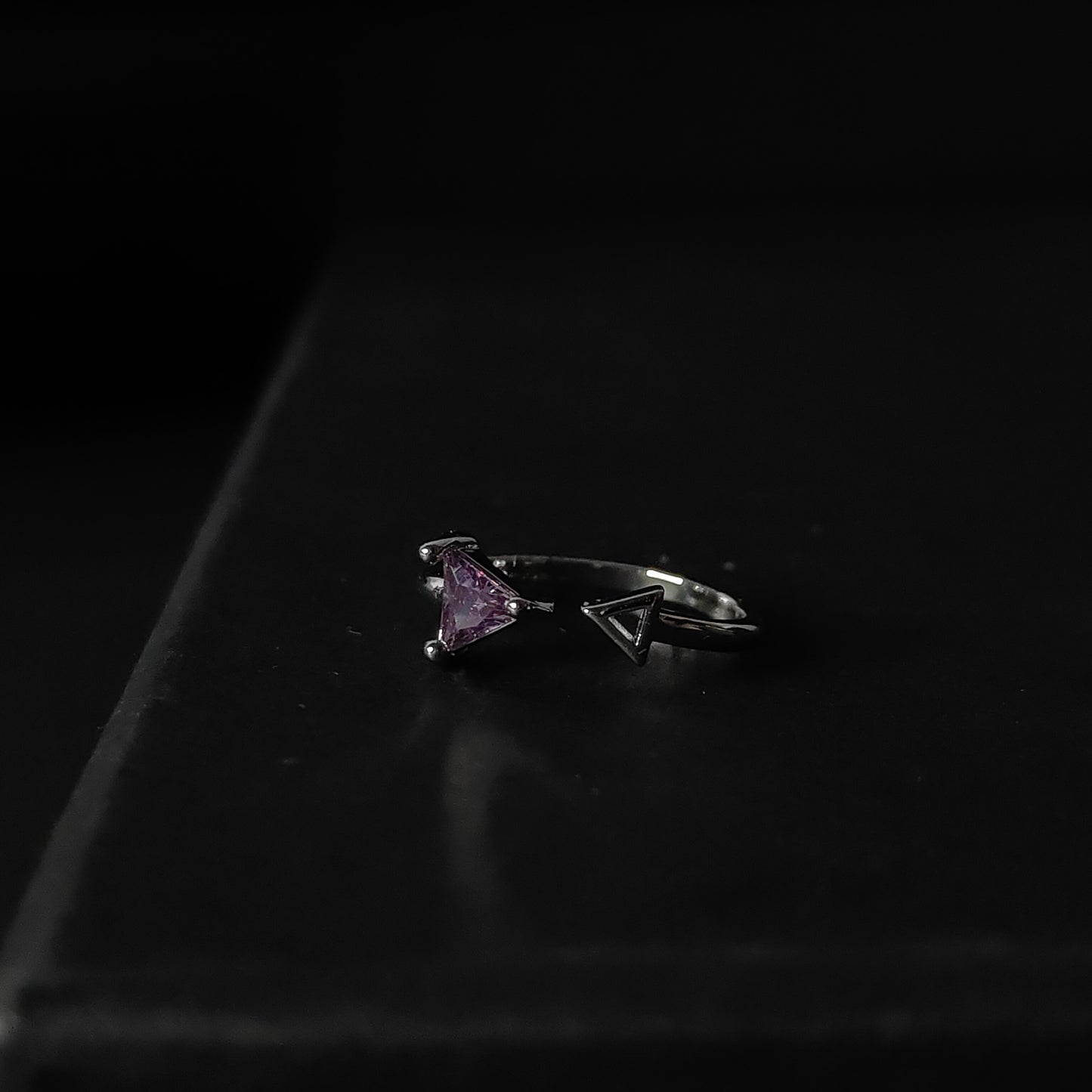 Purple Triangle Ring | Silver Geometric Open Ring | Minimalist Triangle Gemstone Ring for Women