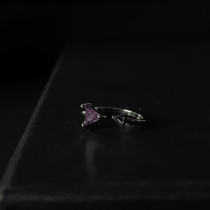 Purple Triangle Ring | Silver Geometric Open Ring | Minimalist Triangle Gemstone Ring for Women