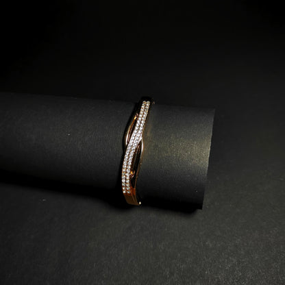 Elegant Gold Wave Crystal Bangle | Anti Tarnish Flowing Line Bangle | Modern Fashion Jewellery for Women