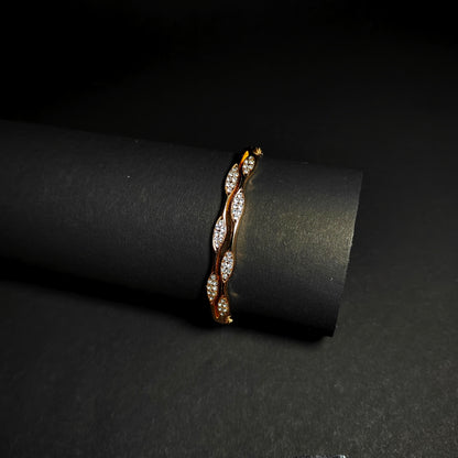 Gold Crystal Hinged Bangle | Anti Tarnish Stainless Steel Link Bracelet with Sparkling Rhinestones | Elegant Fashion Bangle for Women