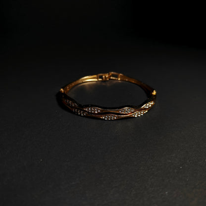 Gold Crystal Hinged Bangle | Anti Tarnish Stainless Steel Link Bracelet with Sparkling Rhinestones | Elegant Fashion Bangle for Women