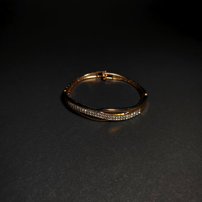 Elegant Gold Wave Crystal Bangle | Anti Tarnish Flowing Line Bangle | Modern Fashion Jewellery for Women