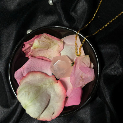 Rose Quartz Hexagonal Pendant | Natural Gemstone Necklace for Love, Harmony & Modern Style