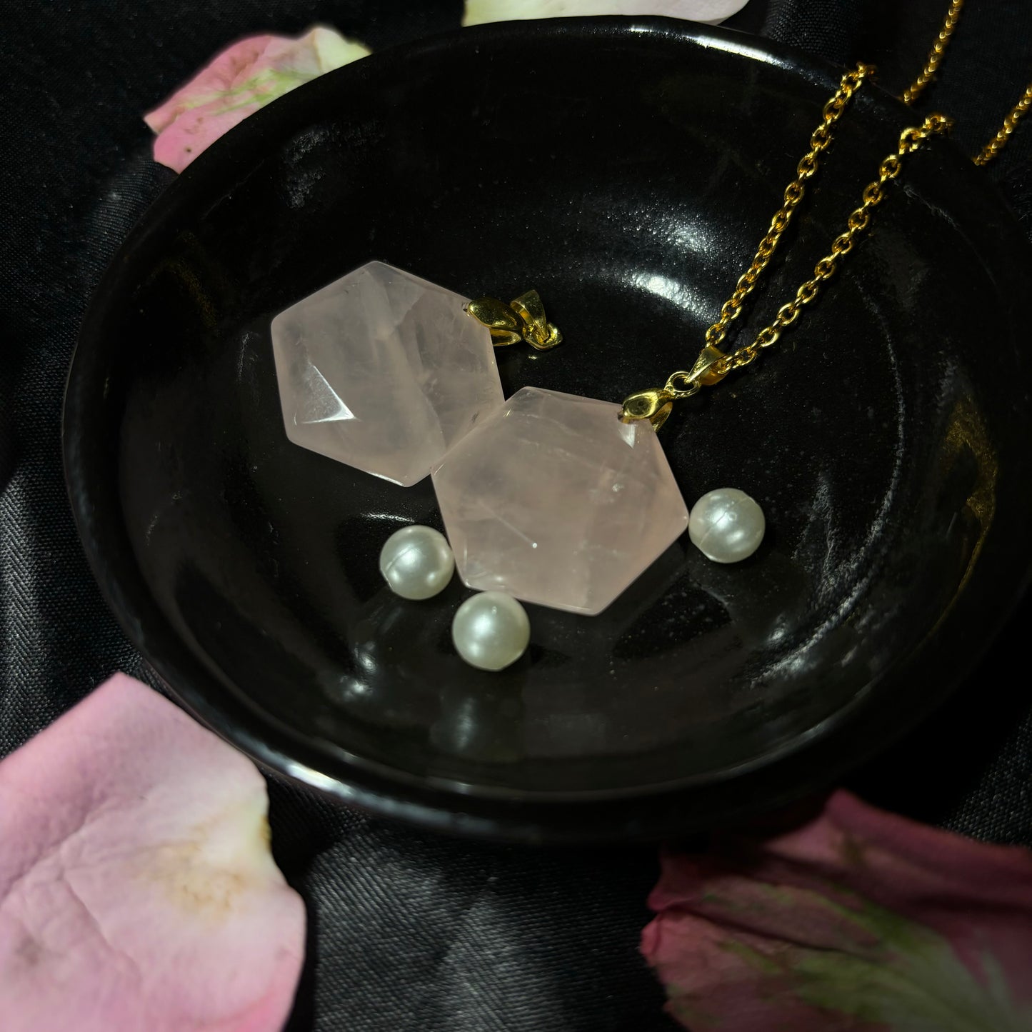 Rose Quartz Hexagonal Pendant | Natural Gemstone Necklace for Love, Harmony & Modern Style