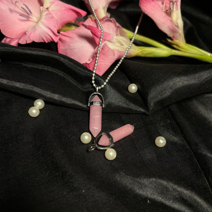 Rose Quartz Pencil Pendant | Genuine Gemstone Necklace for Love, Harmony & Delicate Style