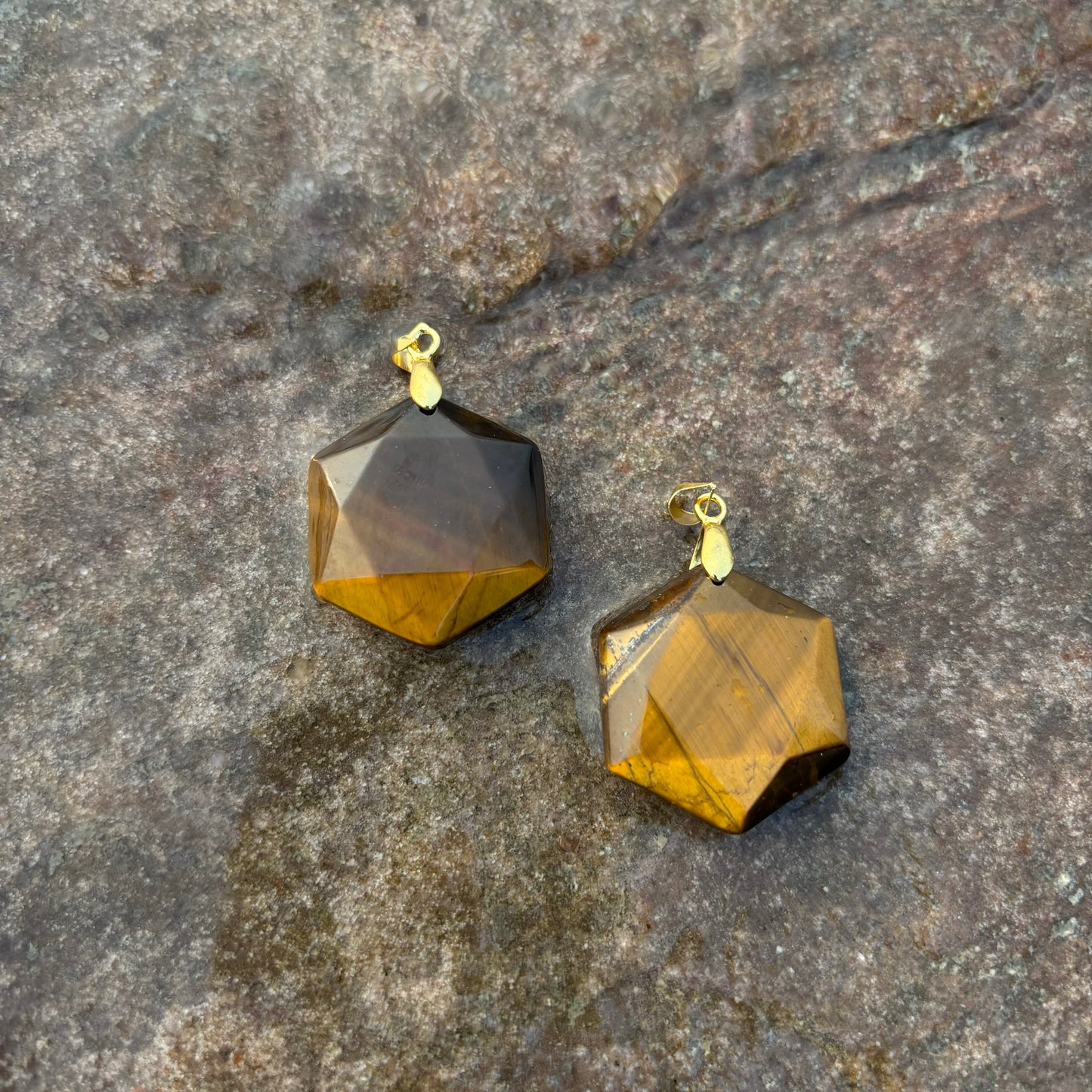 Tiger Eye Hexagonal Pendant | Natural Gemstone Pendant for Strength, Grounding & Modern Style