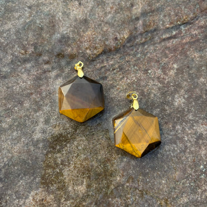 Tiger Eye Hexagonal Pendant | Natural Gemstone Pendant for Strength, Grounding & Modern Style