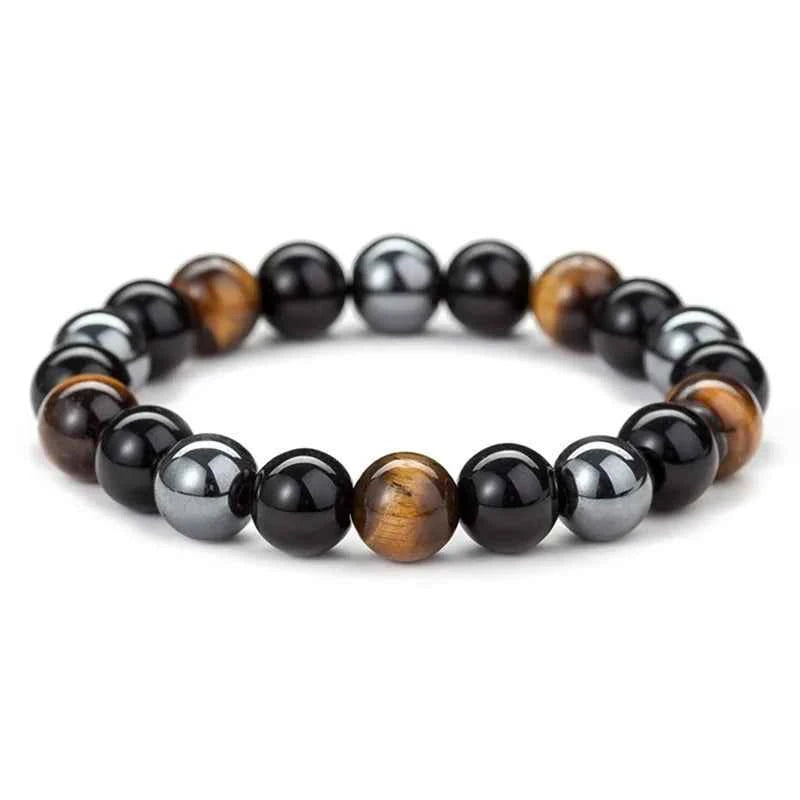 Triple Protection Crystal Bracelet for Men & Women | Natural Tiger Eye, Black Obsidian & Hematite Healing Crystal Bracelet | Protection, Grounding, Strength & Positive Energy