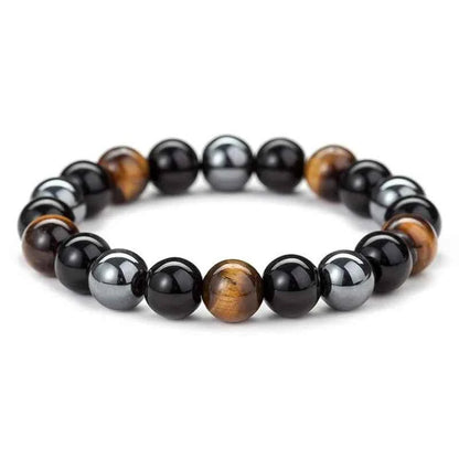 Triple Protection Crystal Bracelet for Men & Women | Natural Tiger Eye, Black Obsidian & Hematite Healing Crystal Bracelet | Protection, Grounding, Strength & Positive Energy
