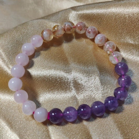 Amethyst, Rose Quartz, & Citrine Crystal Combination Bracelet | Healing Energy, Love, Positivity, Abundance