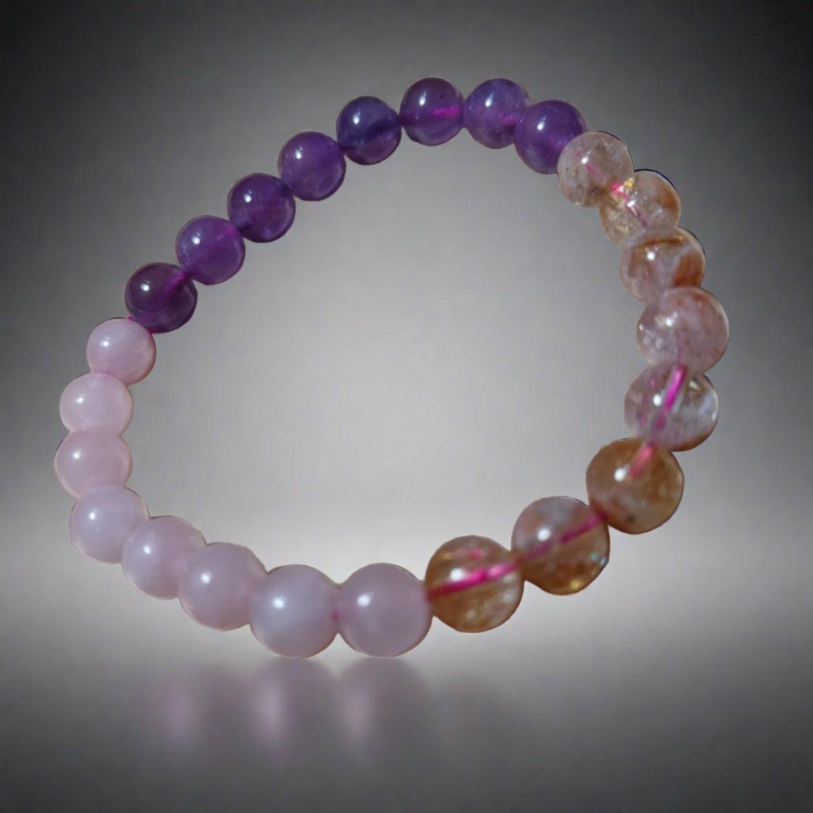 Amethyst, Rose Quartz, & Citrine Crystal Combination Bracelet | Healing Energy, Love, Positivity, Abundance