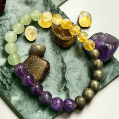 Green Aventurine, Citrine, Pyrite & Amethyst Bracelet | Attract Abundance, Luck & Peace with this Multi-Gemstone Powerhouse