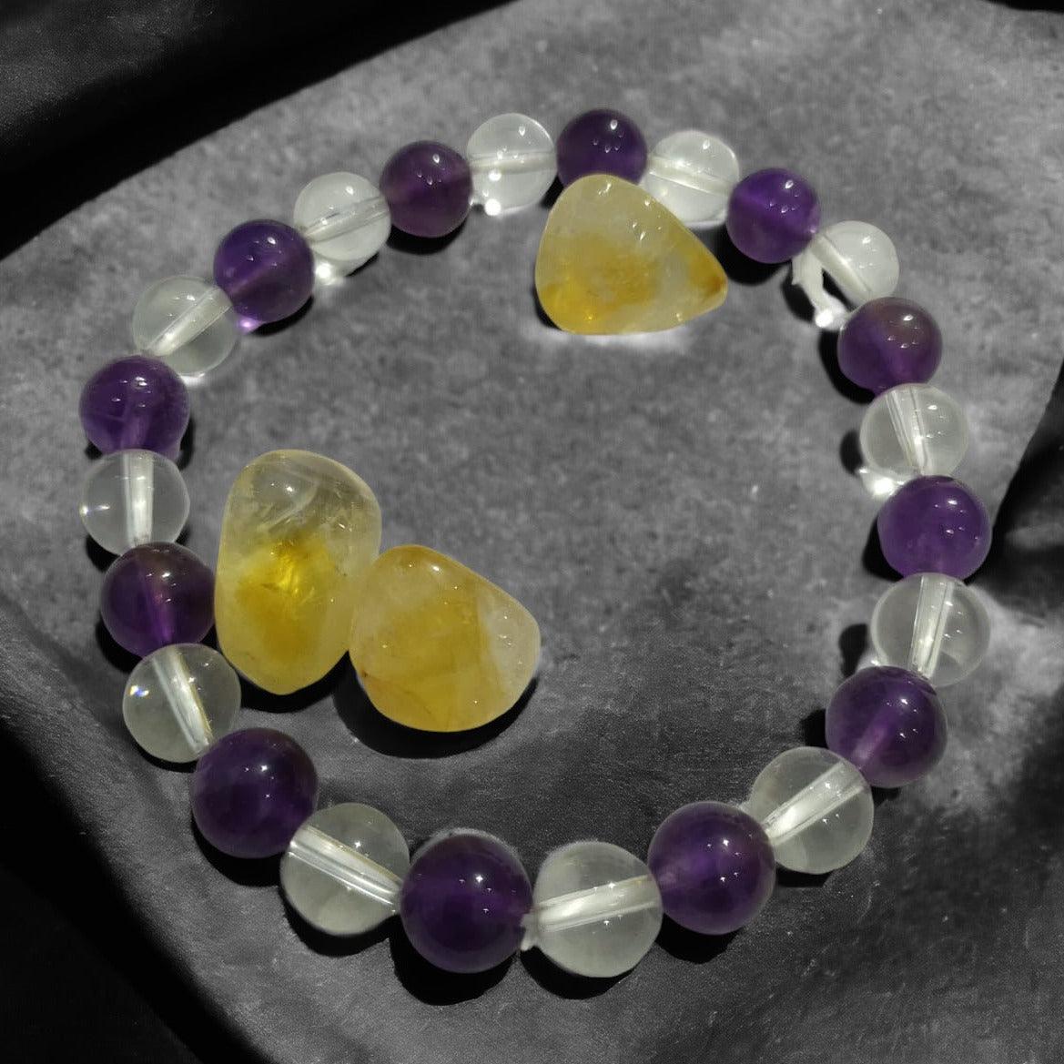 Amethyst & Clear Quartz Power Bracelet | Natural Gemstones for Harmony, Clarity & Style