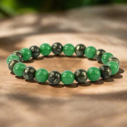 Green Aventurine & Pyrite Combination Bracelet | Natural Gemstone Jewelry for Abundance, Luck & Style