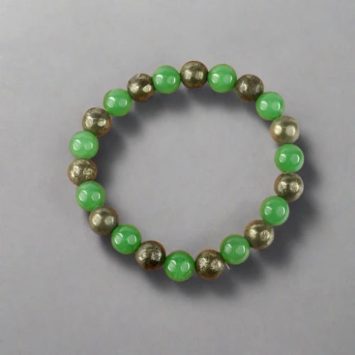 Green Aventurine & Pyrite Combination Bracelet | Natural Gemstone Jewelry for Abundance, Luck & Style