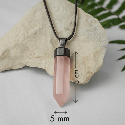 Rose Quartz Pencil Pendant | Genuine Gemstone Necklace for Love, Harmony & Delicate Style