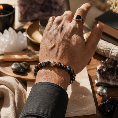 Triple Protection Crystal Bracelet for Men & Women | Natural Tiger Eye, Black Obsidian & Hematite Healing Crystal Bracelet | Protection, Grounding, Strength & Positive Energy